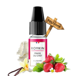 Le e liquide Fraise du Chef de Roykin est une délicieuse saveur fraise avec une crème vanillée fouettée à la fraise.