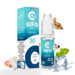 Le e liquide Menthe Glaciale fabriqué par Alfaliquid est une saveur de chewing-gum à la menthe givrée.