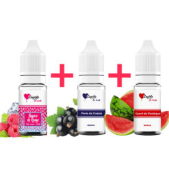 Pack découverte de 3 eliquides autour du fruit. Découvrez un mix de saveurs fruitées. Affinez votre pack, en choisissant les taux de nicotine souhaités.