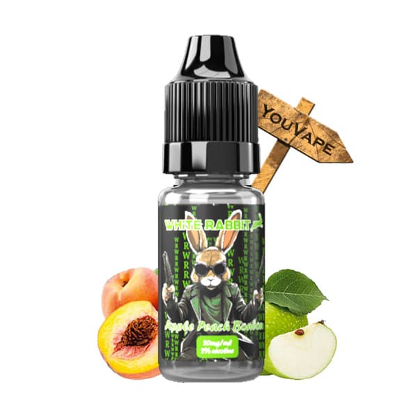 Le e liquide Apple Peach Bonbon de White Rabbit vous offre le goût délicieux d'un bonbon à la Pomme et à la Pêche