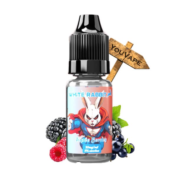 Le e liquide au sel de nicotine Triple Berry de White Rabbit vous offre le goût acidulé de la Mûre, du Cassis et de la Framboise des célèbres puffs Tornado.