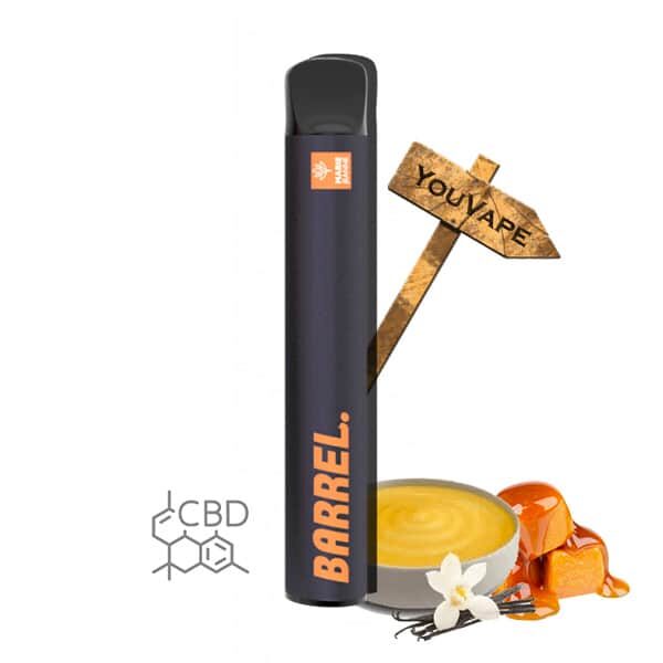 Le Barrel 1000 Custard double votre plaisir avec son CBD bien concentré (100mg/ml) et une délicieuse saveur de Crème Custard au caramel.