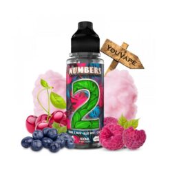 Le e liquide Numbers 2, de la gamme Numbers de E.tasty, vous offre une friandise fraîche et fruitée : une Barbe à Papa, accompagné d'un jus de Framboises, de Myrtilles et de Cerises.