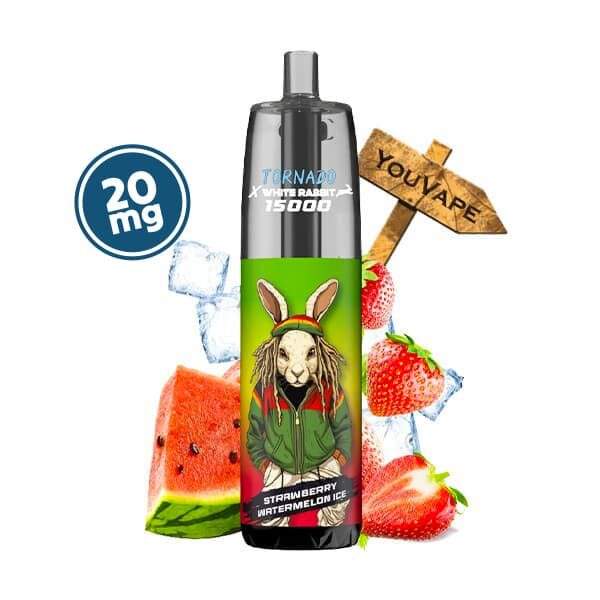 La Puff Tornado 15000 Strawberry Watermelon Ice 20mg est une puff rechargeable longue durée, avec 20ml de eliquide à la saveur de fraise et pastèque bien frais.