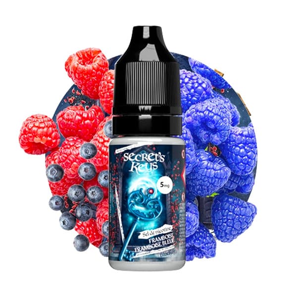 Le e liquide Blue Key Salt par Secret Key développe des parfums fruités acidulés de framboise des bois associés à la sucrosité des framboises bleues.