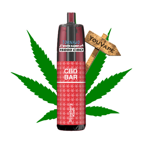 La Puff 15k Tornado CBD Strawberry Kush est une puff rechargeable longue durée, livrée avec 20ml de eliquide CBD aux saveurs d'herbes et de fraise.