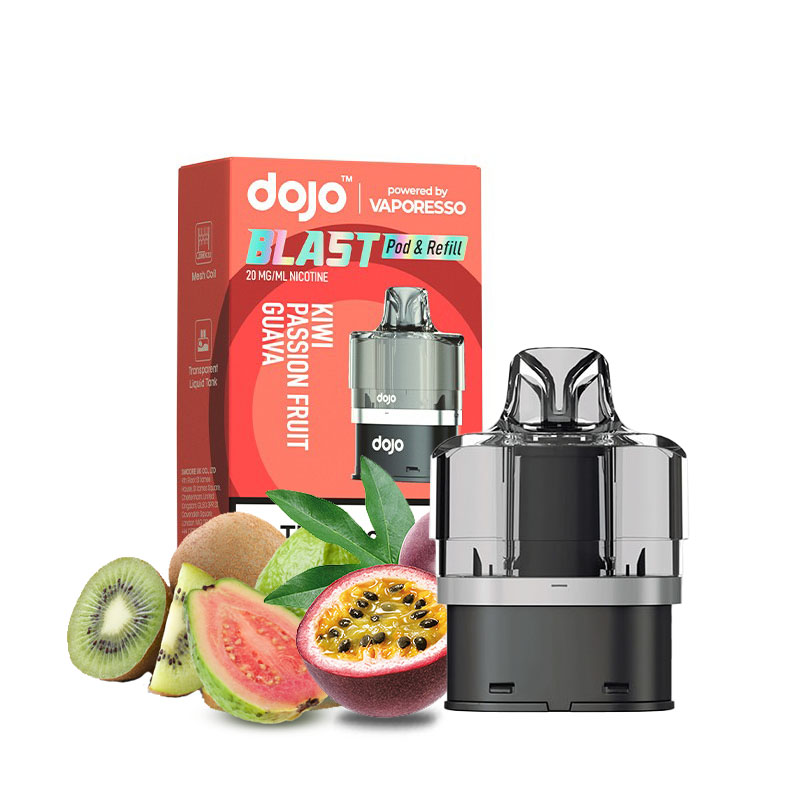 La Cartouche Dojo Blast de Vaporesso vous offre 2ml de liquide à 20mg/ml de sel de nicotine, et un réservoir de 10ml remplissable.