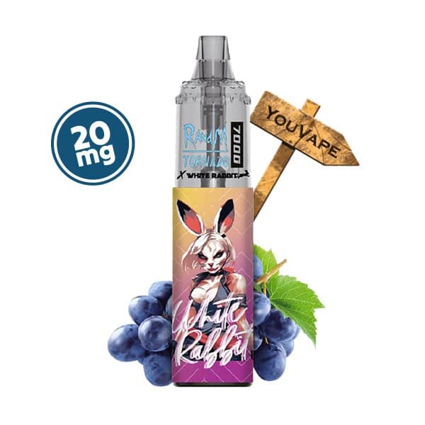 La Puff Tornado Isabella Grappe est une puff rechargeable longue durée, qui contient une réserve de 10ml au goût de Raisin bien sucré.