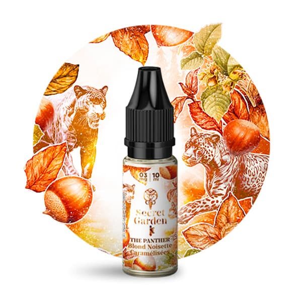 Le e liquide The Panther 10ml par Secret Garden est une saveur de tabac blond accompagné de noisettes caramélisées et grillées.