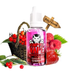 L'arôme concentré Pinkman Cherry de la marque Vampire Vape est la recette phare de la marque agrémentée d'une saveur de cerises bien sucrées.