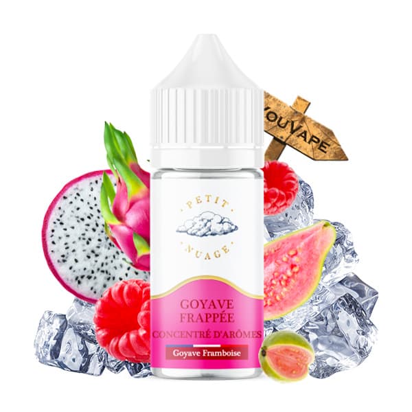 L'arôme concentré Goyave Frappée 30ml de la marque Petit Nuage est une saveur de cocktail frais à la goyave avec une touche de framboise et de fraîcheur.