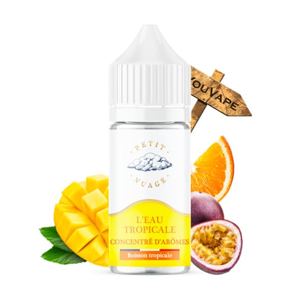 L'arôme concentré L'Eau Tropicale 30ml de la marque Petit Nuage se démarque par une saveur douce d'eau à l'orange aromatisée aux saveurs tropicales.