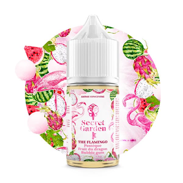 L'arôme concentré The Flamingo 30ml de la marque Secret Garden vous emmène sur les plages paradisiaques avec ses saveurs tropicales de pastèque et de fruit du dragon avec une touche de bubble gum et de fraîcheur.