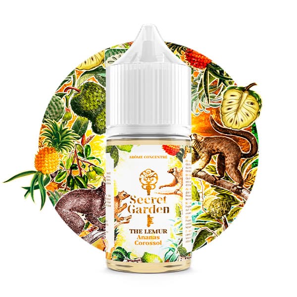 L'arôme concentré The Lemur 30ml de la marque Secret Garden est un cocktail de fruits exotiques avec de l'ananas et du corossol, le tout bien frais.