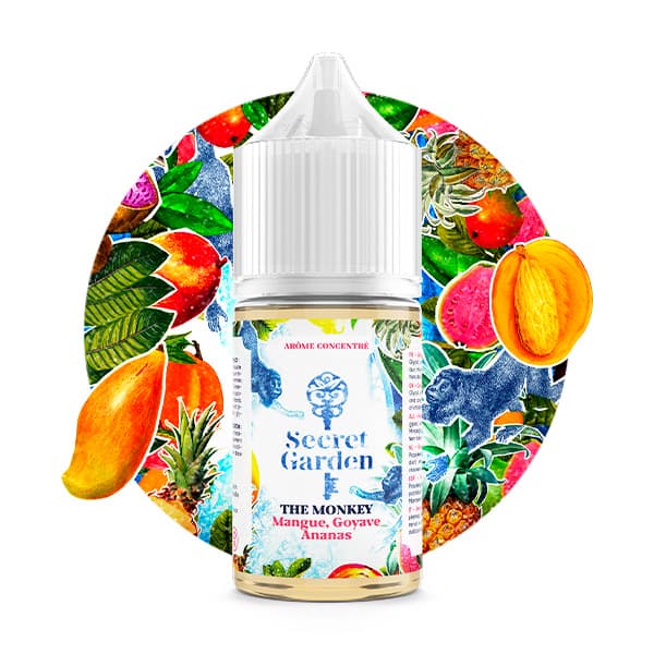 L'arôme concentré The Monkey 30ml de la marque Secret Garden vous emmène sur les plages déguster un cocktail rafraîchissant à base de mangue, de goyave et d’ananas, une expérience exotique inoubliable.