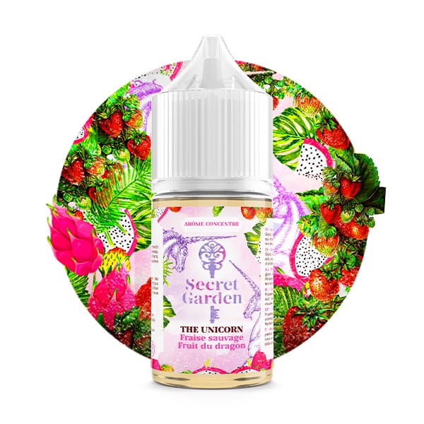 L'arôme concentré The Unicorn 30ml de la marque Secret Garden vous invite à savourer un mélange exquis de fraises sauvages et de fruit du dragon, accompagné d’une délicieuse vague de fraîcheur.