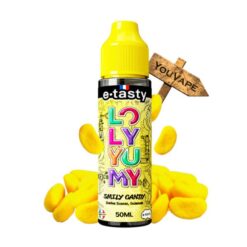 Le e liquide Smily Candy 50ml de Loly Yumy est une saveur de bonbon à la banane avec un cœur au marshmallow pour un retour en enfance assuré.