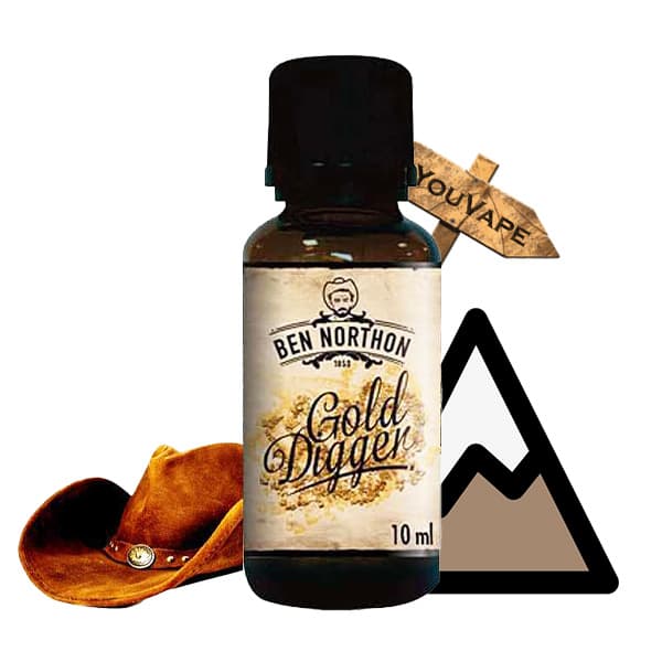 Le Gold Digger de Ben Northon est un e liquide français saveur tabac blond doux légèrement sucré, plus vrai que nature.