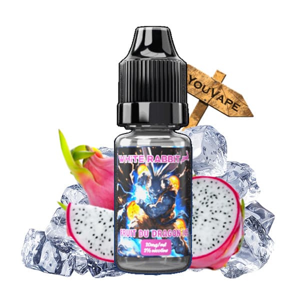 Le e liquide au sel de nicotine Fruit du Dragon Ice SAlt de White Rabbit vous offre le goût du cocktail frappé de fruit du dragon bien frais des puffs Tornado