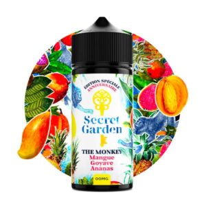 Le e liquide The Monkey 100ml par Secret Garden vous emmène sous les tropiques siroter un cocktail à base de mangue, goyave et ananas bien frais.