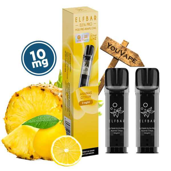 Pack 2 cartouches Elfa Pro 10mg saveur ananas citron