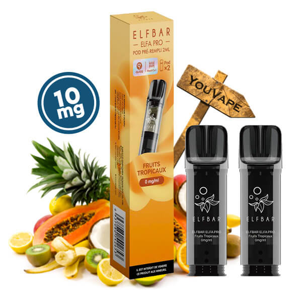 Pack 2 cartouches Elfa Pro 10mg saveur fruits tropicaux