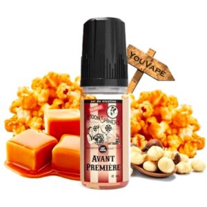 Le liquide Avant Première Salt de MoonShiners par French Liquide est une saveur gourmande de pop-corn nappés d'un caramel fondant accompagné de noix de macadamia.