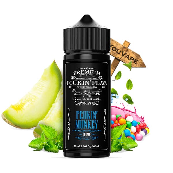 Le e liquide Fcukin Munkey 100ml de Fcukin Flava est un mélange de melon, de menthe fraîche et de bubble gum bien frais et sucré.