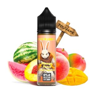 Le e liquide Mango Peach Watermelon 50ml par White Rabbit est une alliance exotique et revigorante de mangue, pêche et pastèque, mêlant subtilement douceur sucrée et fraîcheur fruitée.