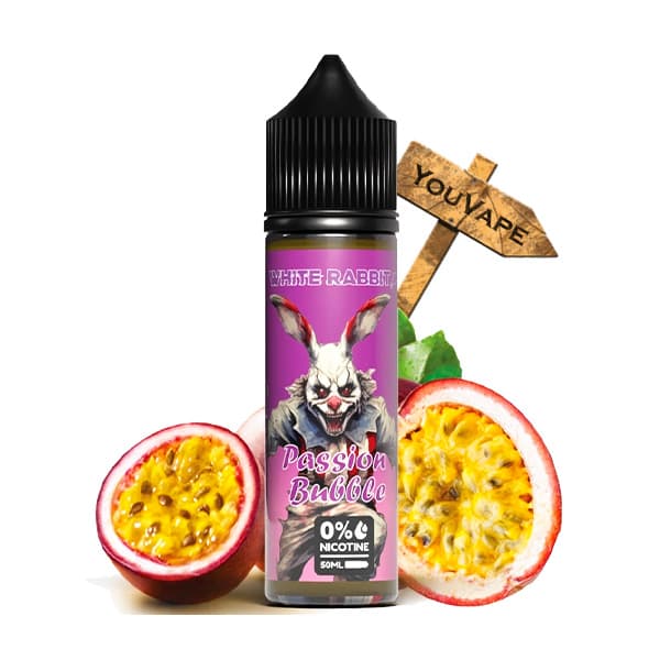 Le e liquide Passion Bubble 50ml par White Rabbit vous offre une expérience pétillante et fruitée, rehaussée par la vivacité éclatante du fruit de la passion.