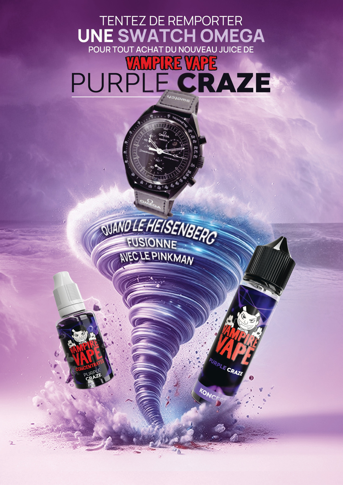 Gagnez une montre Mission To The Moon par Omega X Swatch, en achetant le Purple Craze de Vampore Vape 