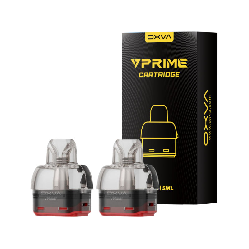 Pack de 2 cartouches VPrime à résistance intégrée de 0.20, 0.40 ou 0.60 ohm pour le pod VPrime de Oxva, d'une contenance de 5ml de eliquide.