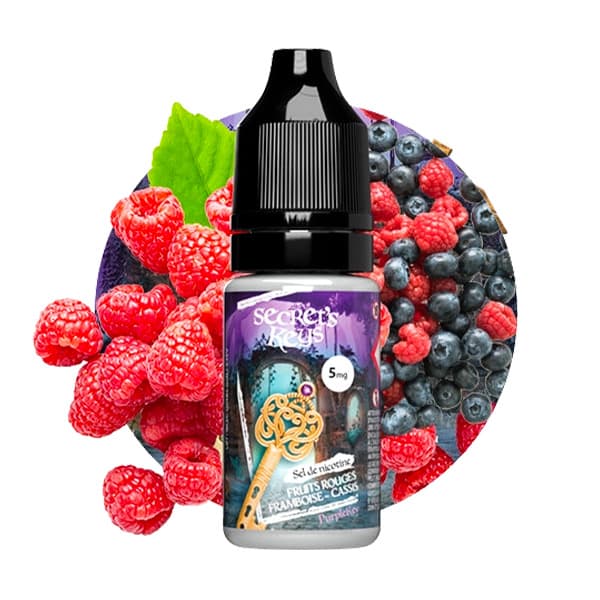 Le e liquide Purple Key Salt par Secret Key développe des saveurs de fruits rouges frais et fruités avec des arômes de fraises, de framboises, de mûres et de myrtilles.