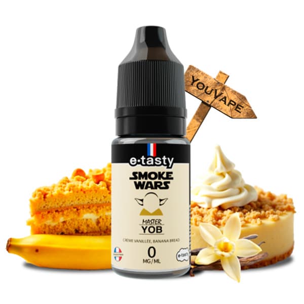 Le e liquide Master Yob de la gamme Smoke Wars par E.Tasty est un gâteau banana bread au coulis de caramel.