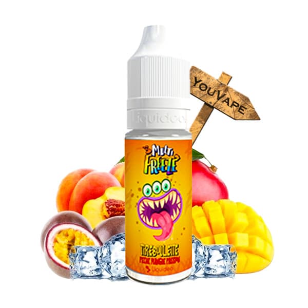 Le e-liquide Tireboulette de la gamme Multi Freeze de Liquideo est un trio de fruits avec pêche, mangue et fruit de la passion ultra frais.