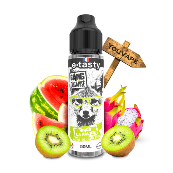 Le e-liquide Vince la Malice de la gamme Gang Organisé vous offre un cocktail ensoleillé et savoureux, mêlant pastèque, kiwi et pitaya.