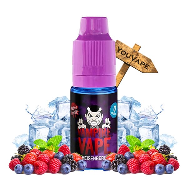 Le e liquide Heisenberg de Vampire Vape est une saveur de fruits rouges mentholé avec du cassis, de la myrtille, de la fraise, de la framboise et une pointe d'anis.