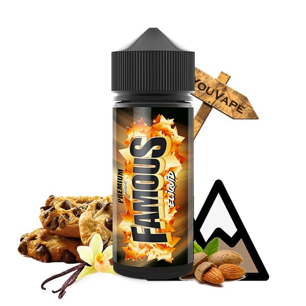 Le e liquide Famous 50ml de Eliquid France est un mélange de tabac blond, vanille et cookie avec des fruits à coques.