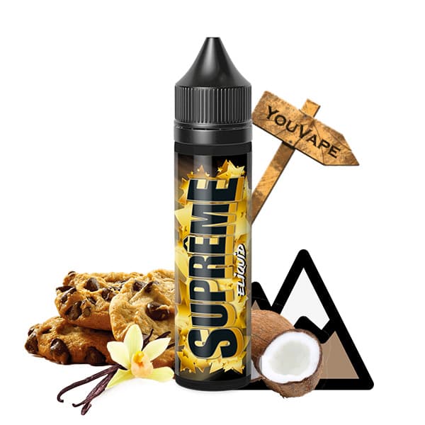 Le e liquide Supreme 50ml de Eliquid France est un mélange de tabac blond, vanille et cookie avec de la noix de coco.