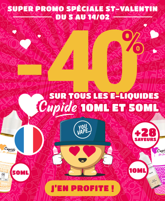 Super promo spéciale St-Valentin - Du 5 au 14/02 -40% sur tous les e-liquides Cupide 10ml et 50ml